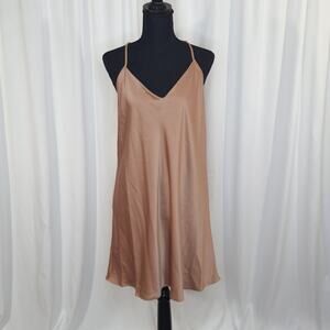 State of Day Brown Slip Dress Nightgown LG Strappy Racerback Minimalist Lingerie